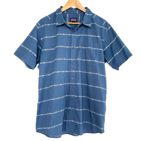 Patagonia Palm Stripe Shirt Men's Organic Cotton Camp Button Down Resort L - Picture 1 of 6